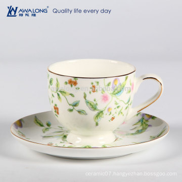 Cutting-edge Colorful Drawing Translucent Ceramic Bone China Tea Coffee Cup And Saucer Set